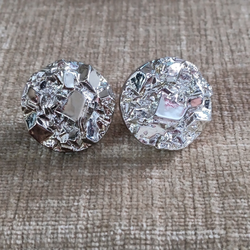 Chunky Faux Silver Rock Post Earrings